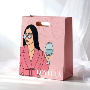 Custom Print Kraft Paper Bags Recycled Biodegradable Die Cut Handle Tote Shopper Pink Gift Bag Shopping Bag for Cosmetics