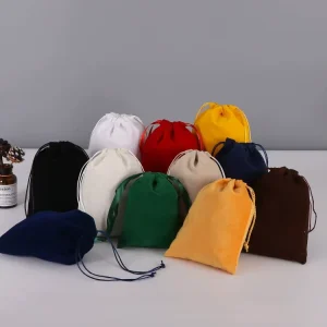 Custom Print Logo Cotton Fabric Reusable Eco-Friendly Drawstring Pouch Dust Bag for Jewelry Packaging
