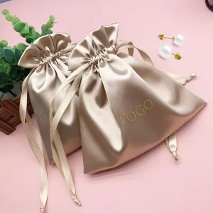 Custom Print Logo Pouch Candy Color Silk Satin Cloth Drawstring Dust Jewelry Bag for Promotional Gifts