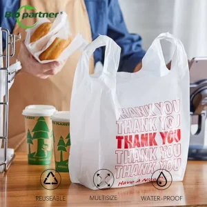 Custom Print Personalized White Thank You T Shirt Plastic Shopping Restaurant Grocery Clear Carry Bag with Logo Supermarket