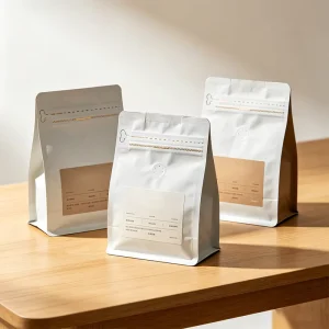 Custom Printed 250g 500g 1kg Matte Glossy Flat Bottom Coffee Bag With Valve and Zipper Resealable Kraft Paper Cafe Packaging Bag