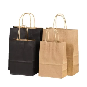 Custom Printed Biodegradable Eco Friendly Recycled Kraft Paper Bags with Handles for Food Takeaway Bakery Cookie Packaging