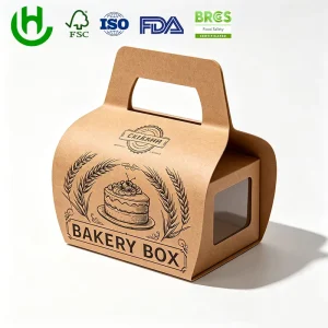 Custom Printed Cake Box with Handle Window Paper Packaging Box for Bakery Dessert Pastry Takeaway Food Packaging