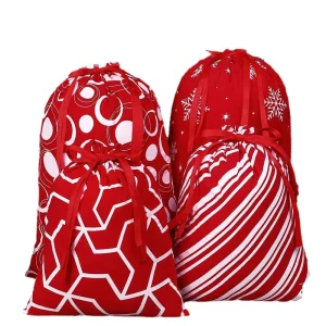 Custom Printed Christmas Gift Present Drawstring Gift Bags Durable Soft Thick Canvas Gift Bag Reusable Storage Dust Bag