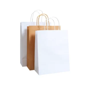 Custom Printed Colorful Promotion Supermarket Gift Shopping Bags with Ribbon Lamination Brown Kraft Paper Cardboard Recycled
