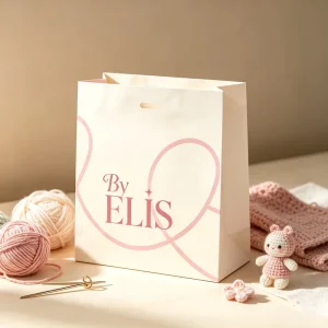 Custom Printed Cream Beige Kraft Paper Bag Recyclable Ribbon Handle Gift Packaging Shopping Bag With Your Own Logo