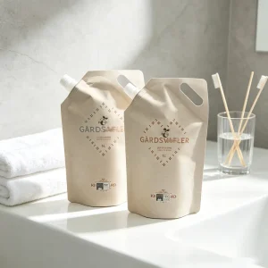 Custom Printed Detergent Packaging Bag Plastic Refill Bag with Handle Kraft Paper Plastic Spout Bag