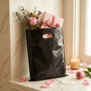 Custom Printed Die Cut Handle Plastic Merchandise Bag Glossy Poly Shopping Bag with Logo for Retail Boutique Small Business