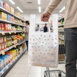 Custom Printed Eco Friendly Biodegradable PE Shopping Bags with Side Gusset and Hand Length Handle for Supermarket