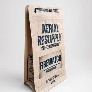Custom Printed Flat Bottom Coffee Pouch with Tear Notch for Roasted Coffee Beans Ground Coffee Packaging Kraft Paper Bag