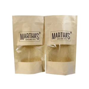 Custom Printed Food Grade Certificate High Quality Zip Lock Stand up Kraft Paper Bag with Custom Window