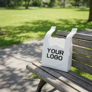 Custom Printed Food Grade Eco Friendly Biodegradable PE Plastic Shopping Bags Side Gusset Hand Length Handle for Supermarket Use