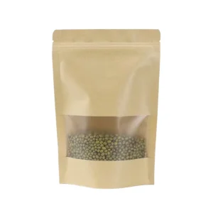 Custom Printed Food Grade Recyclable Zip Lock Stand up Pouch Tea Snack Packaging Brown Kraft Paper Bags with Clear Window BOPP