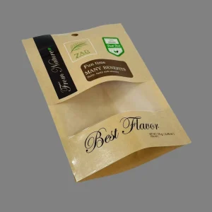 Custom Printed Food Grade Stand up Resealable Ziplock Kraft Paper Pouch with Window Eco Friendly Tea Bags for Pet Food & Jelly