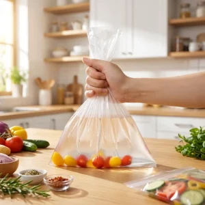 Custom Printed Hard to Break Ultra Transparent Food Grade Storage Plastic Bags for Supermarket Home Kitchen