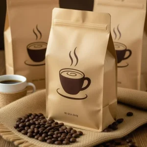 Custom Printed Kraft Paper Coffee Bags With Valve and Zipper 250g 500g 1kg Custom Paper Packaging Flat Bottom Coffee Bags