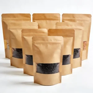 Custom Printed Kraft Paper Food Packaging Plastic Bag Stand up Ziplock Pouch with Window for Sunflower Seeds Nuts Grains