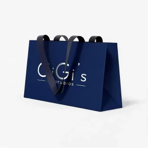 Custom Printed Logo Black Brown Paper Shopping Custom Jewelry Gift Shopping Clothes Bag With Ribbon Handle
