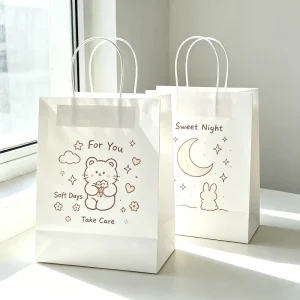 Custom Printed Logo Cardboard Food Packaging Paper Bag White Brown Kraft Gift Craft for Household Products for Shopping