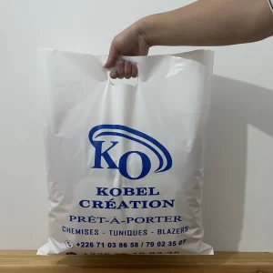 Custom Printed Logo Design New PE Material Handle Plastic Die Cut Shopping Bag with Screen Printing for Garment Wallet Packaging