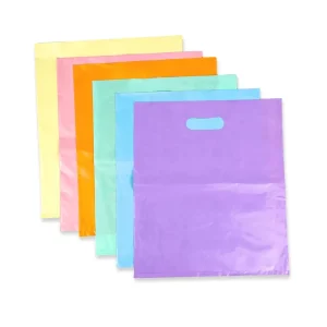 Custom Printed Logo Design PE Material Handle Plastic Die Cut Shopping Bag for Garment Wallet Packaging