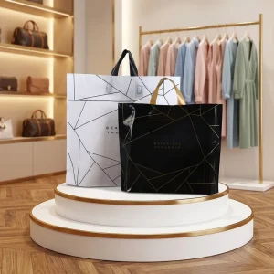 Custom Printed Logo Disposable Plastic Carry Tote Bags High Strength for Supermarket and Apparel Shop Use