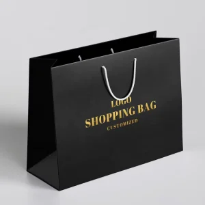 Custom Printed Logo Luxury Black Paper Bag Shopping Gift Paper Bags With Your Own Logo