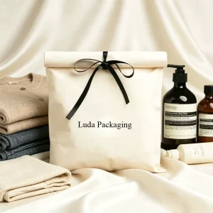 Custom Printed Logo Silk Screen Cotton Dust Pouch for Cosmetic Clothes Canvas Gift Envelope Bag with Ribbons Linen Pouch