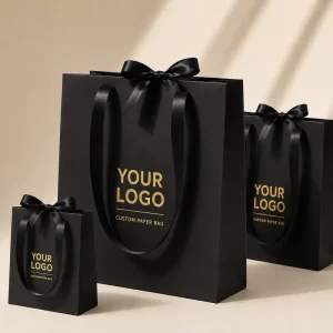 Custom Printed Logo White Kraft Paper Shopping Bag with Ribbon Handle for Clothing Boutique Gift Packaging