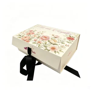 Custom Printed Magnetic Rigid Foldable Gift Box Gold Foil Sponge Lining Ribbon Closure for Hair Wigs Cosmetic Packaging
