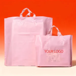 Custom Printed Matte Pink LDPE Soft Loop Handle Plastic Shopping Bag for Clothing Boutique Gift Packaging