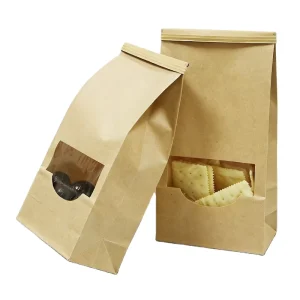 Custom Printed Moisture Proof PET Kraft Paper Window Stand up Pouches Food Packaging Bags for Nuts Snack Cookies
