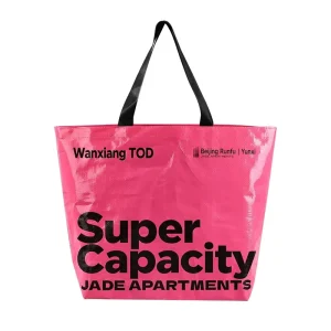 Custom Printed PP Woven Tote Bag with Black Webbing Straps for Fashion Retail Brand Advertising Bags