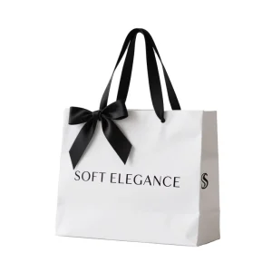 Custom Printed Paper Bags Cardboard Luxury White Kraft Paper Gift Bag With Ribbon Handle for Shopping Bag With Your Own Logo