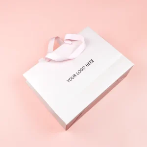 Custom Printed Paper Bags Packaging Laminated Luxury White Cardboard Paper Bag With Ribbon Handles For Clothing Package