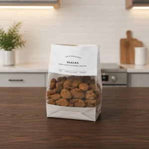 Custom Printed Paper Plastic Stand Up Snack Packaging Bag with Large Clear Window for Nuts Cookies Candy Coffee Bean Food