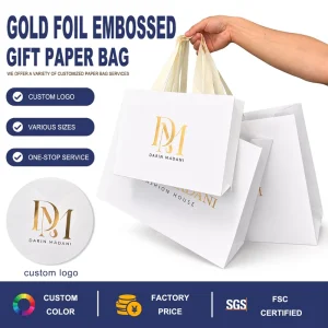 Custom Printed Paper Shopping Bags With Logos Premium White Art Paper Gift Packaging Ribbon Handles for Boutique