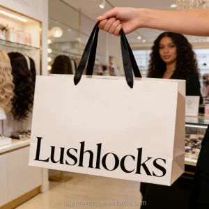 Custom Printed Personalized Logo Thick Premium Luxury White Cardboard Paper Shopping Hang Bag for Clothing Retail Shop