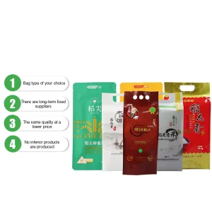 Custom Printed Plastic Food Packaging Bag 5kg to 100kg Capacity for Rice Milk Pet Food with Handle Design