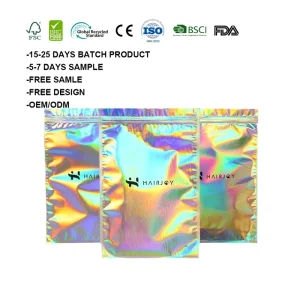 Custom Printed Plastic Smell Proof Zipper Mylar Zip Lock Packaging 3 Side Seal Beauty Hologram Bag Laser Holographic Bag