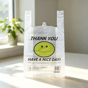 Custom Printed Thank You T Shirt Bag White Plastic Shopping Vest Bag Have a Nice Day for Supermarket Retail
