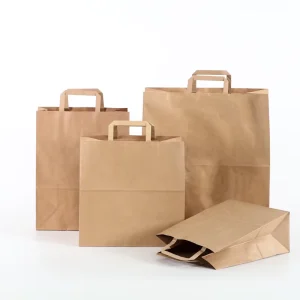Custom Printed White Brown Kraft Paper Bag Flat Handle for Coffee Delivery Takeaway Food Packaging for Supermarket Promotions