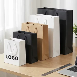 Custom Printed White Card Paper Bags With Logo Luxury Apparel Footwear Store Shopping Gift Paper Bags