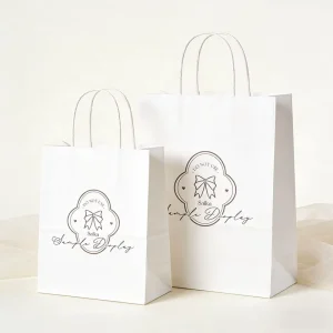 Custom Printed White Eco Friendly Biodegradable Kraft Versatile Supermarket Exhibition Promotion Gift Shopping Kraft Paper Bag