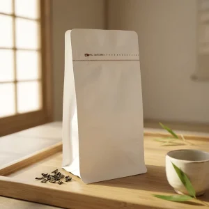 Custom Printed White Kraft Food Packaging Bag Flat Bottom for Tea Nuts and Granola