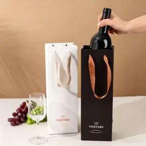 Custom Printed Wine Bottle Shopping Bags Retail Wine Packaging Paper Bags