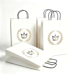 Custom Printed Your Own Logo Cardboard Packaging White Brown Black Kraft Gift Craft Shopping Paper Bag With Handles