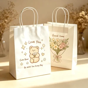 Custom Printed Your Own Logo White Brown Kraft Gift Craft Shopping Paper Bag With Handles