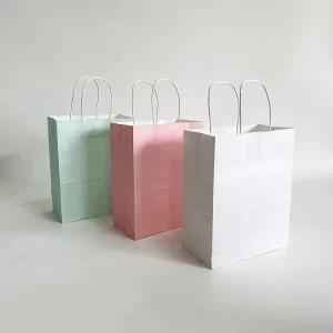 Custom Printed Your Own Logo White Brown Recycled Kraft Gift Craft Shopping Paper Bag with Handles OEM Supermarket Promotion