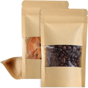 Custom Printed logo Biodegradable Reusable Food Kraft Paper Zipper Bolsas Ziplock Stand up Pouch Bags with clear Window